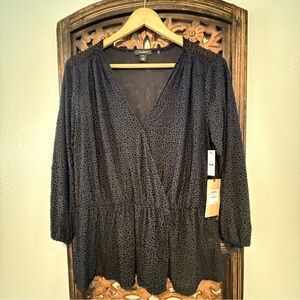 Halogen Navy Textured Blouse